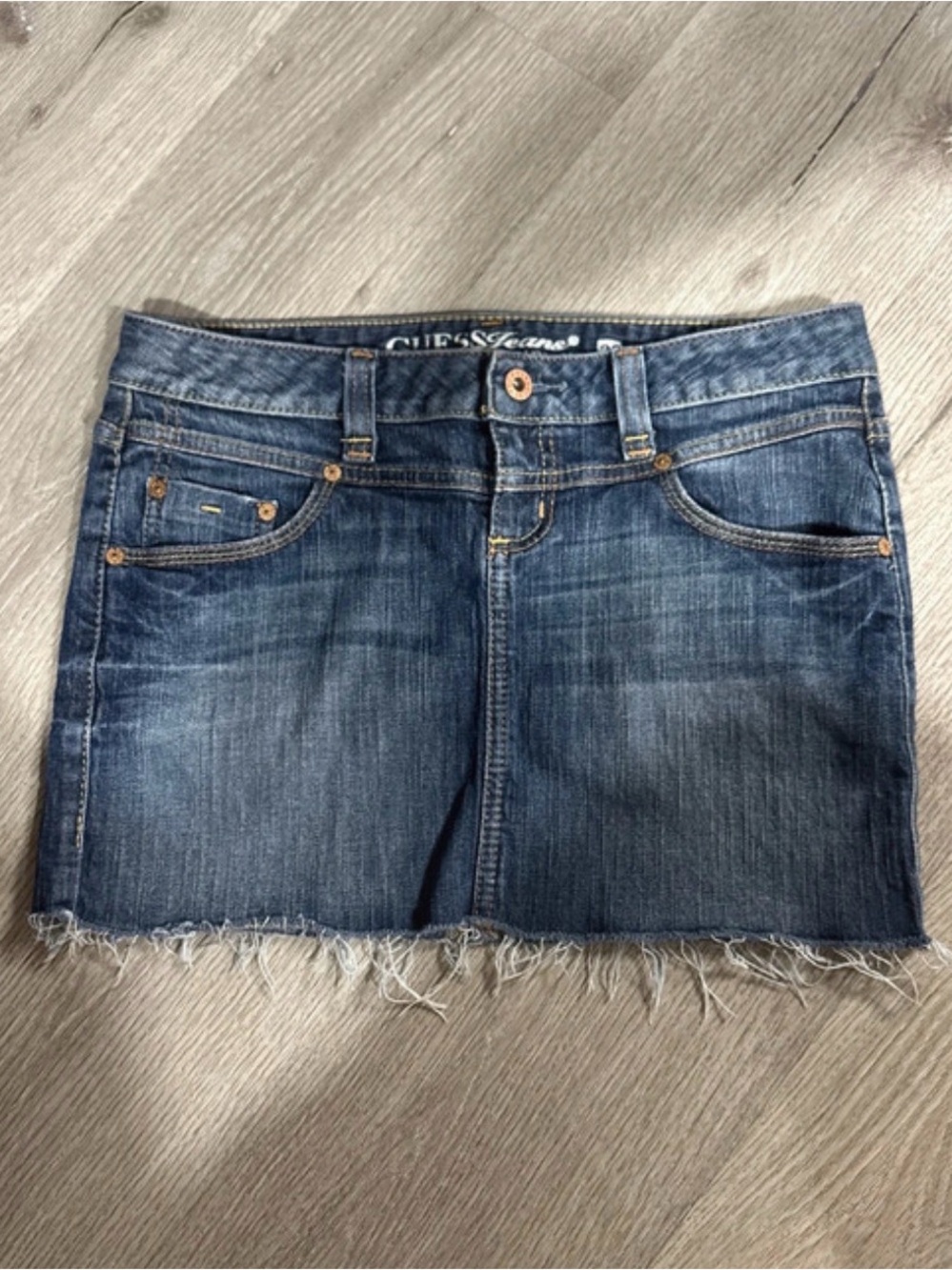 GUESS Dark Blue Denim Frayed Mini Skirt size 28